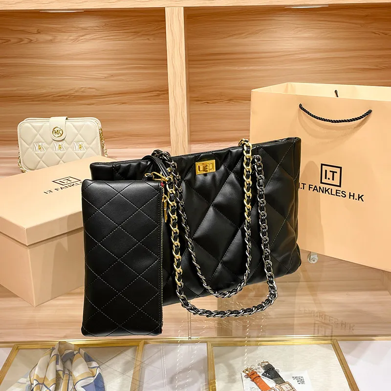 2026 New Hong Kong Quilted Tote, Genuine Leather Chain Sling, Large Commuter Purse, Daily Elegant Ladies Fashion Handbag
