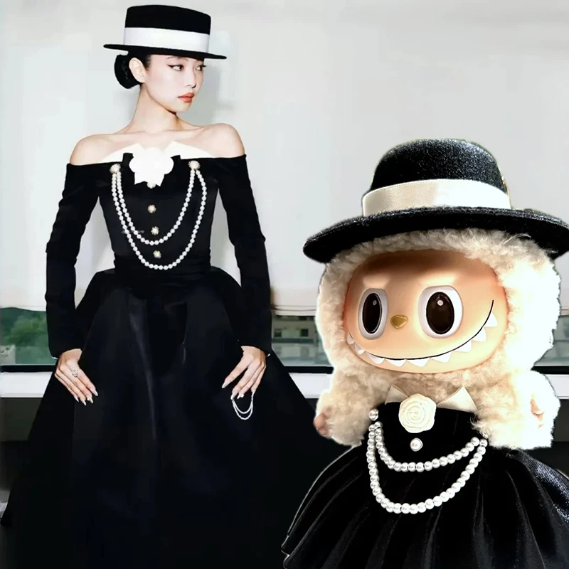 

For/Cloth Latest Jennie Labubu Dress Labubu Top Hat Gorgeous Pearl Necklace Customized Leather Shoes Labubu Bag
