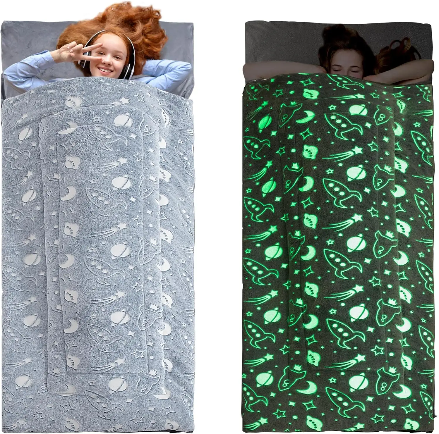 

Светящийся в темноте спальный мешок для детей 10-12 лет, мягкий коврик для сна с подушкой и одеялом для путешествий и кемпинга