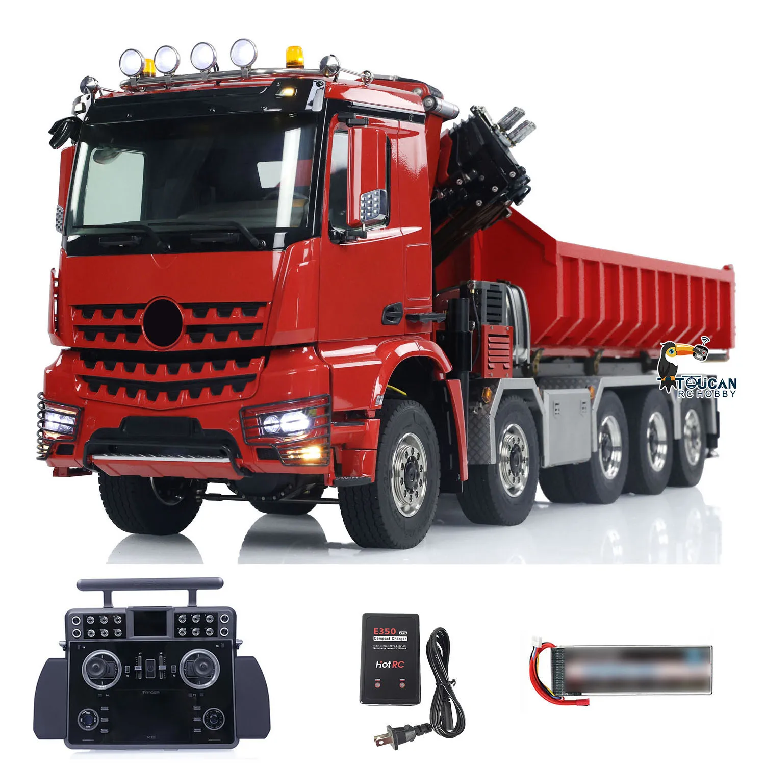 Gift 10x10 1/14 Hydraulic RC Dumper Car Metal Full-dump Crane Truck 3-speed Gearbox Sound Light Tipper Toy THZH1829