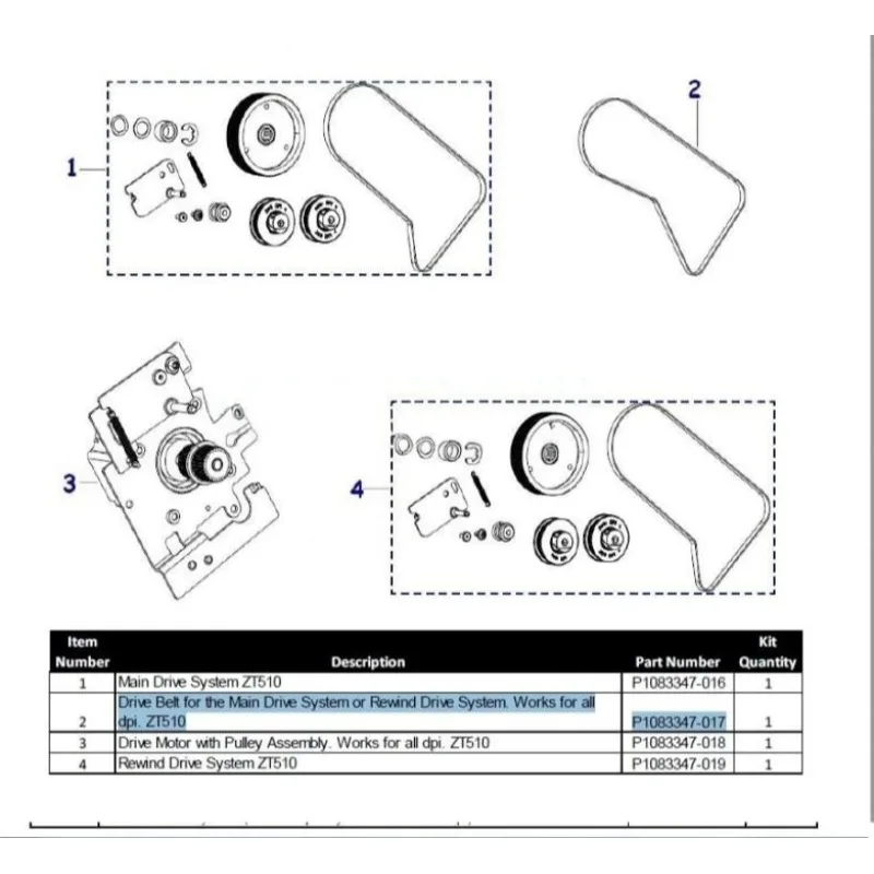 FOR zebra ZT510 barcode printer, alternative, drive rewind stripper belt P1083347-017