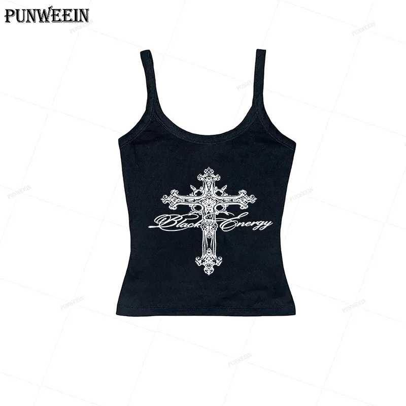 Gothic Centipede Skull Print Women Cami Tank Top Black Spaghetti Strap Slim Sleeveless Crop Camisole Dark Punk Streetwear Vest