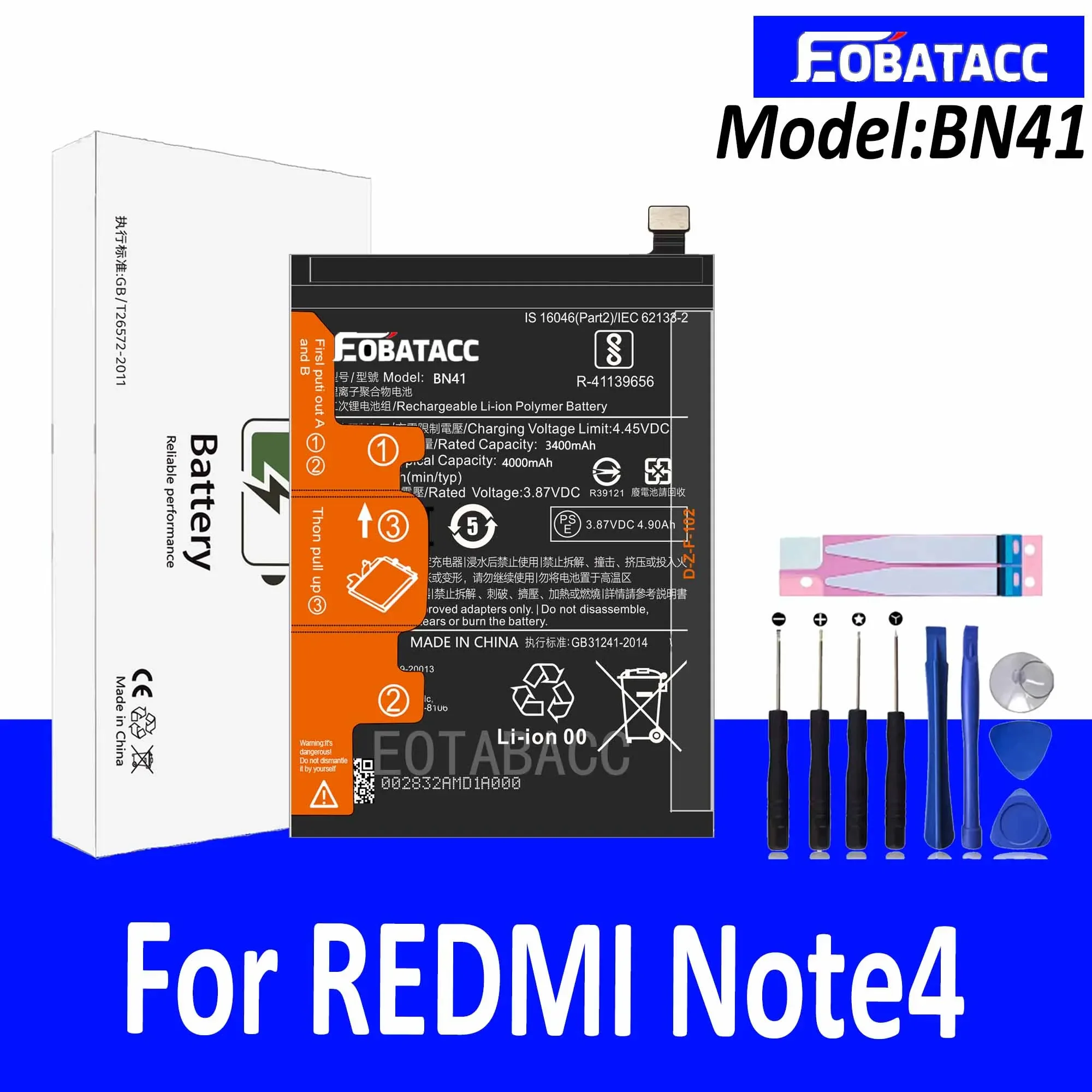 

EOTABACC 100% New Original Battery BN41 For XIAOMI REDMI Note4 Battery +Tools