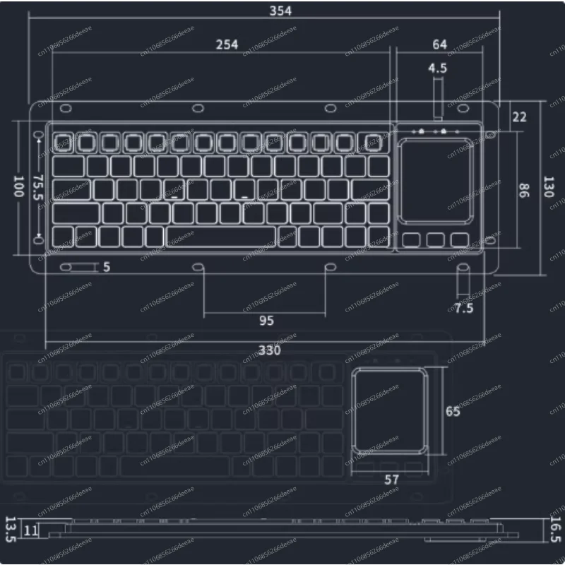 YbjEmbedded K-68 Industrial Keyboard Mouse Combo Integrated Touchpad Trackball Anti-Interference Anti-Static