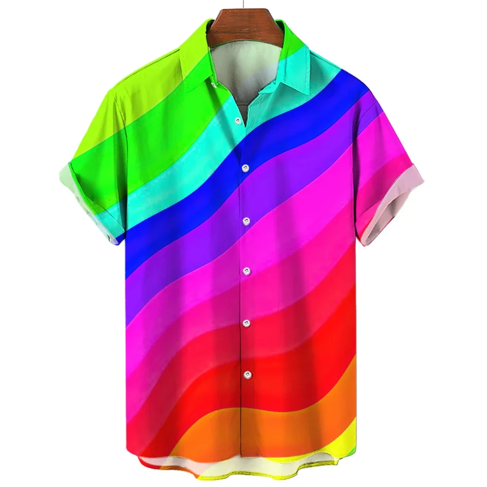 Plus Size Hawaiian Shirts Happy Pride Month Rainbow Design Trends Casual Streetwear Men\'s Clothing Men\'s Short Sleeve Shirts