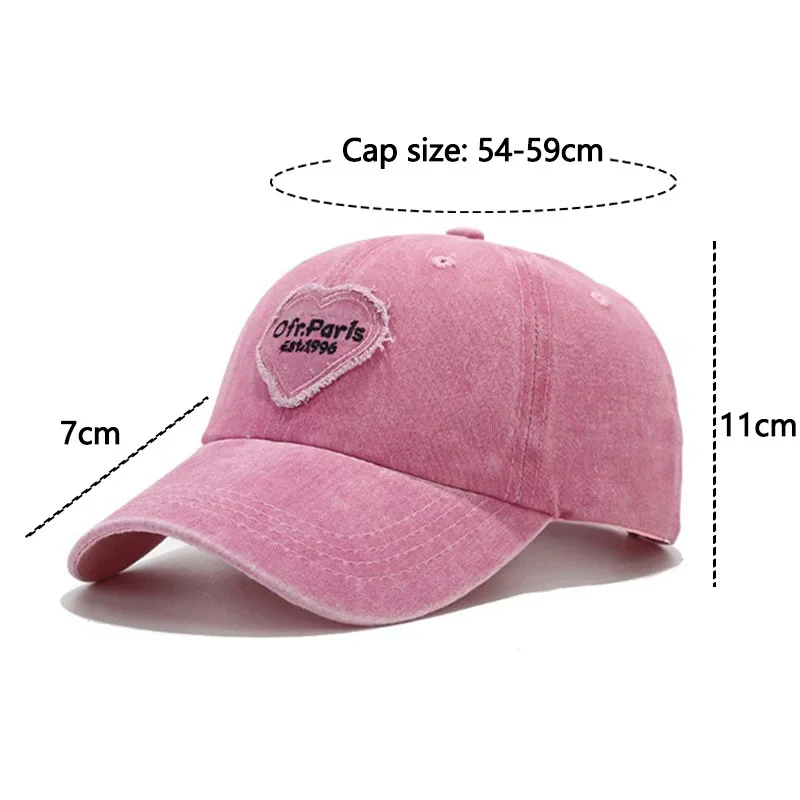 الربيع الصيف غسلها القطن قبعة رسالة مطرزة الخوخ القلب قبعة بيسبول عارضة النسخة الكورية رقيقة زوجين لينة أعلى بطة القبعات #5