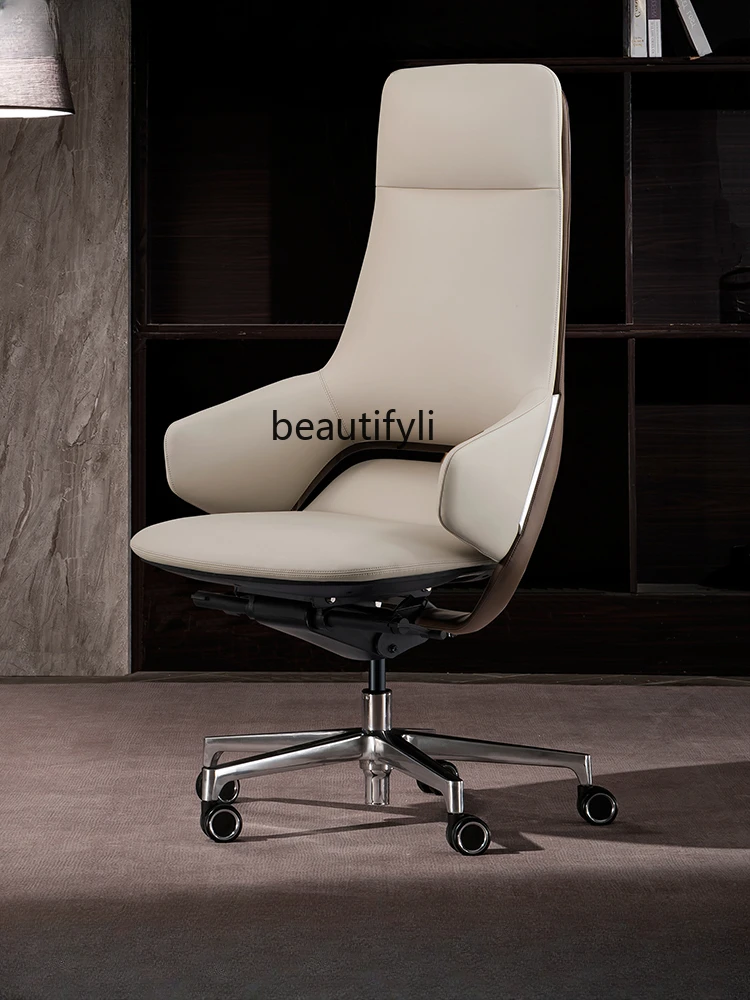 

Leather Executive Chair Comfortable Office Chair Leather Study Computer Chair President Swivel Reclining