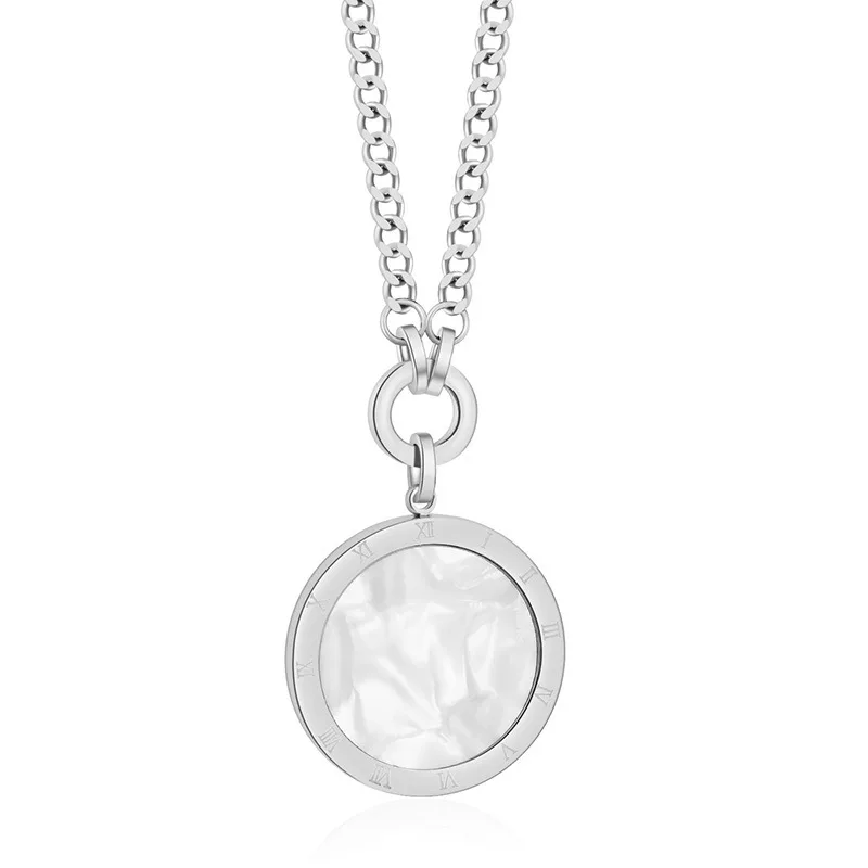 سلسلة سترة من الفولاذ التيتانيوم عصرية ومتعددة الاستخدامات، قلادة طويلة دائرية هندسية على الوجهين من الفولاذ التيتانيوم