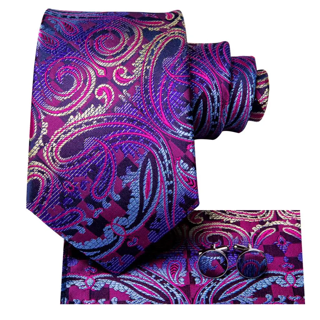 

2023 New Elegant Mens Ties Gentlemen Purple Paisley Luxury Brand Ties For Men Business Necktie Handky Cufflinks Hi-Tie Designer