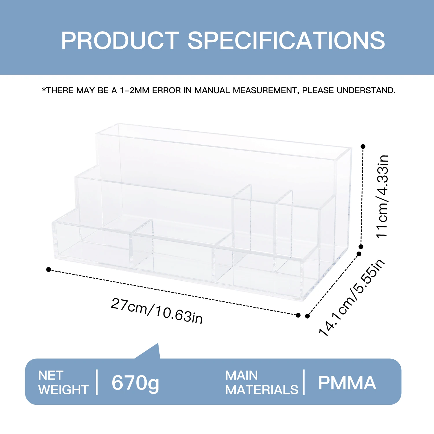 Scatola portaoggetti in acrilico, scatola portaoggetti trasparente con divisorio, multiuso per gioielli, trucco, cosmetici, cancelleria e sm
