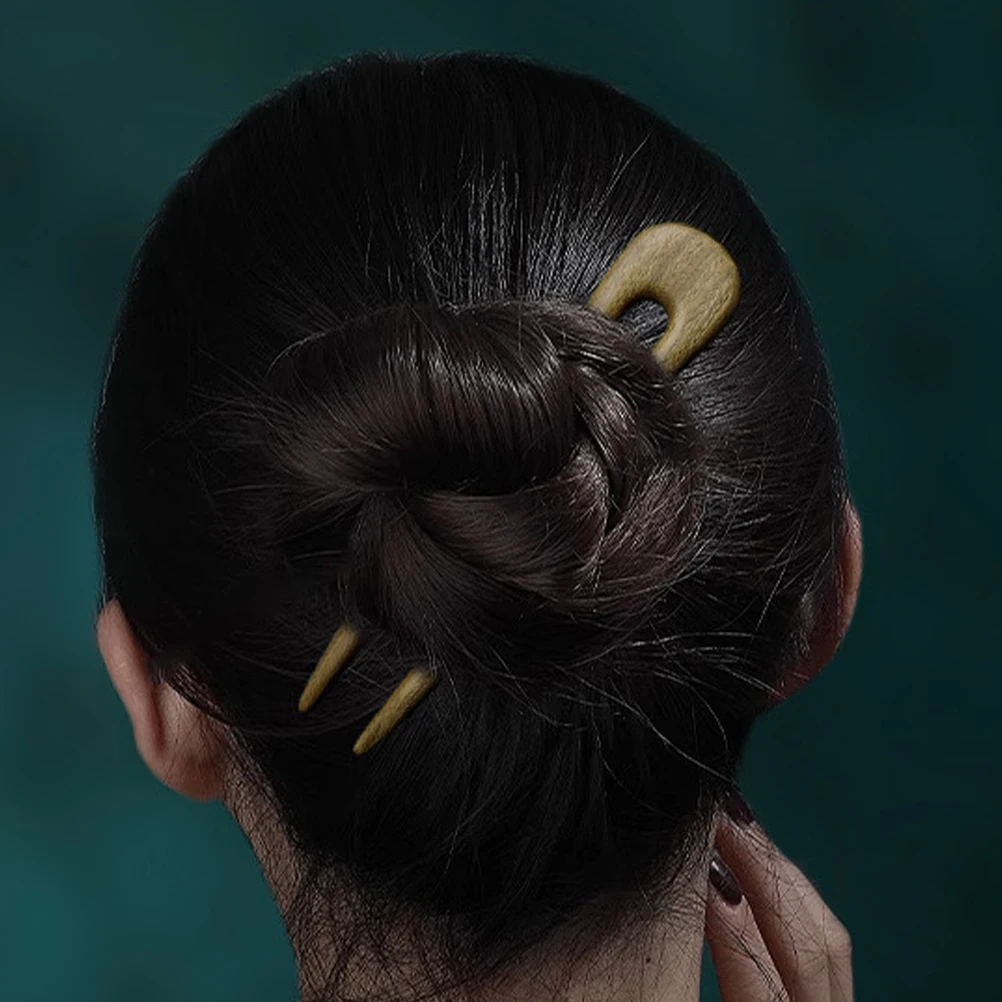 

Green Sandalwood Hairpin French for Women Updo Accessories U-shaped Sticks Forks