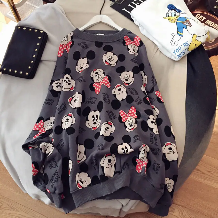 

Mickey Minnie Mouse Printed Long Sleeve Thin Sweater Spring Autumn Fashion Casual Round Collar Boys Girls Harajuku Tops