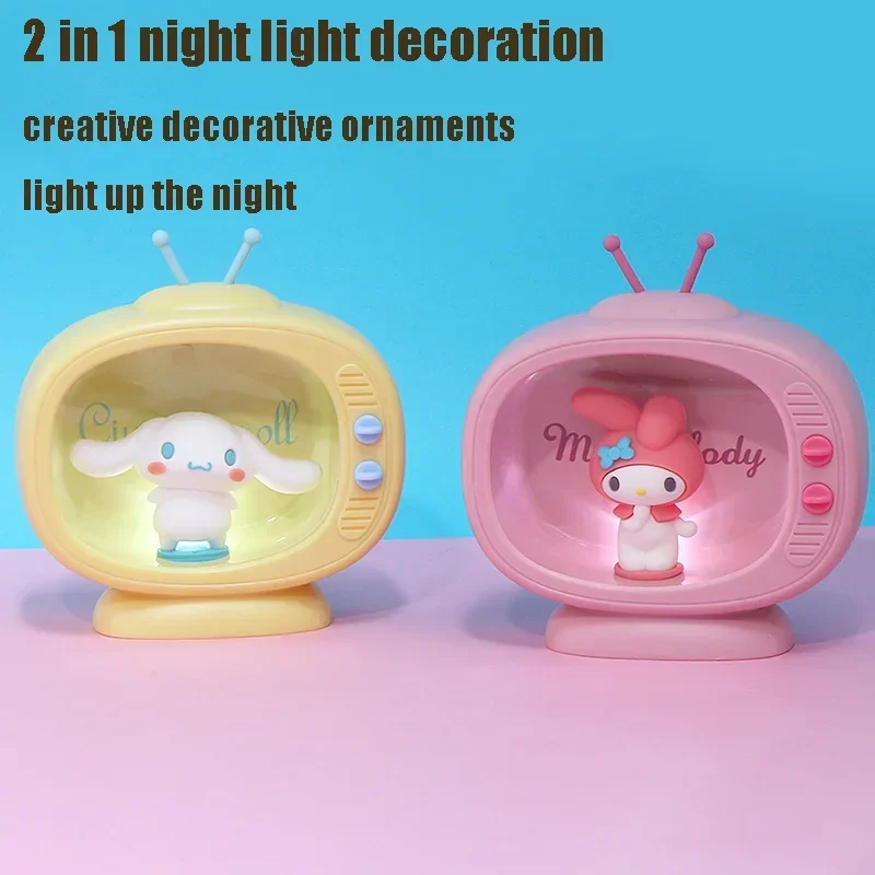 Figura de Anime Kawaii Sanrio My Melody, luz nocturna de Hello Kitty, modelo de Tv de escritorio, luz ambiental decorativa, regalo de Navidad