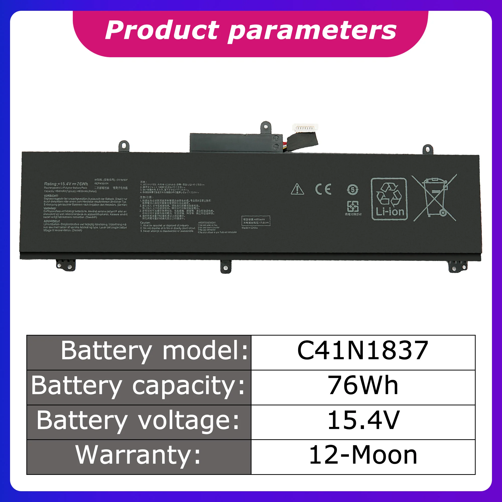 C41N1837 A502/GA502D Laptop Battery for ASUS GU502GU/GU502GV/GU532GU series GS502G AIR 2021 FX516P 4940mah
