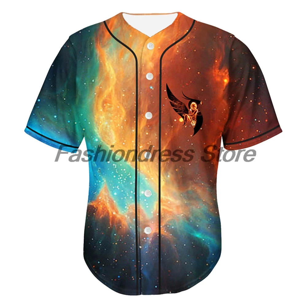 Illenium Fire Rave Baseball Jersey V-Neck Short Sleeve Button-Down Shirts Women Men Outdoor Streetwear Tops