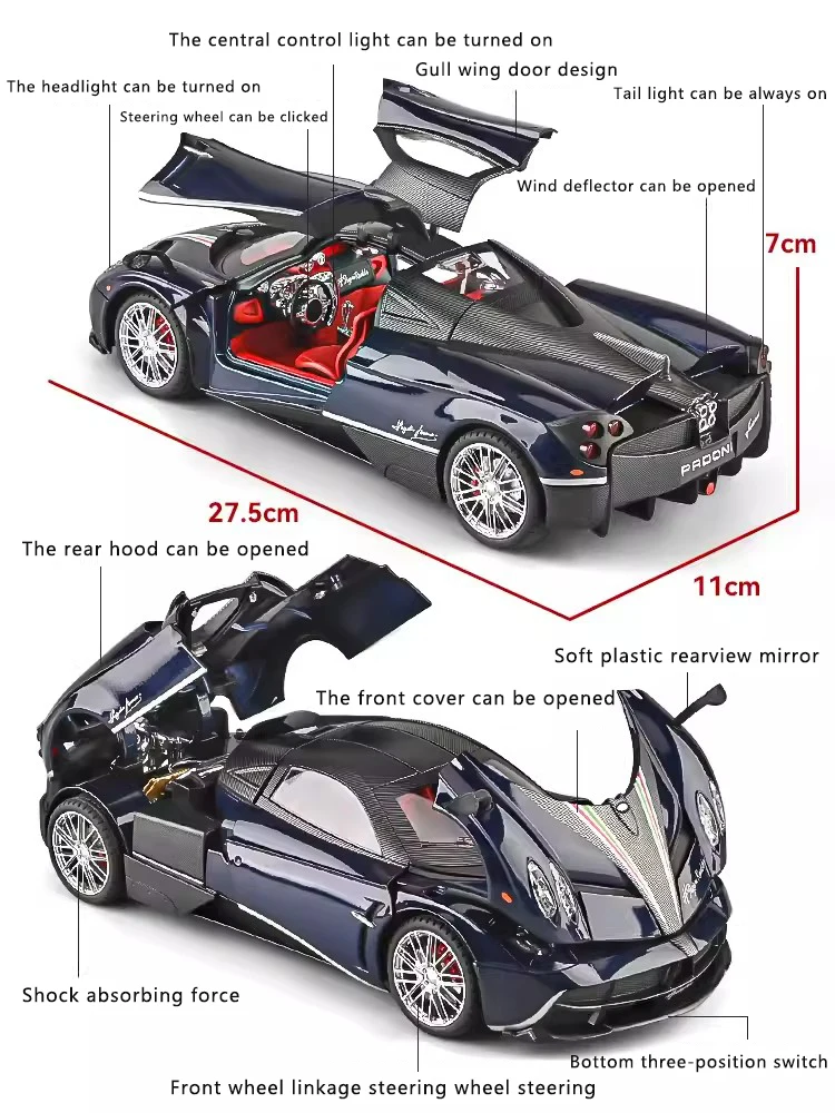 1:18 Simulation Pagani China Dragon Alloy Car Model Sound And Light Pull Back Toy Car Metal Car Boys Collection Ornaments Gift