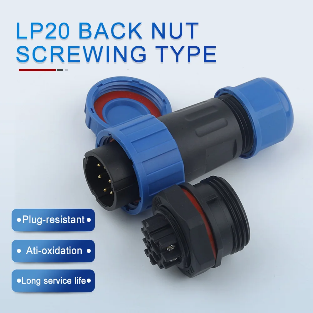 SP20 LP20 Back Nut Type Aviation Connector IP68 Waterproof Male Female Plug Socket Screw Crimp Outdoor Cable Wire Connectors