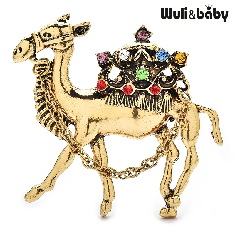 Wuli & baby خمر جميل الجمل دبابيس للنساء الرجال متعدد الألوان حجر الراين الصحراء الحيوان حفلة عادية بروش دبابيس الهدايا