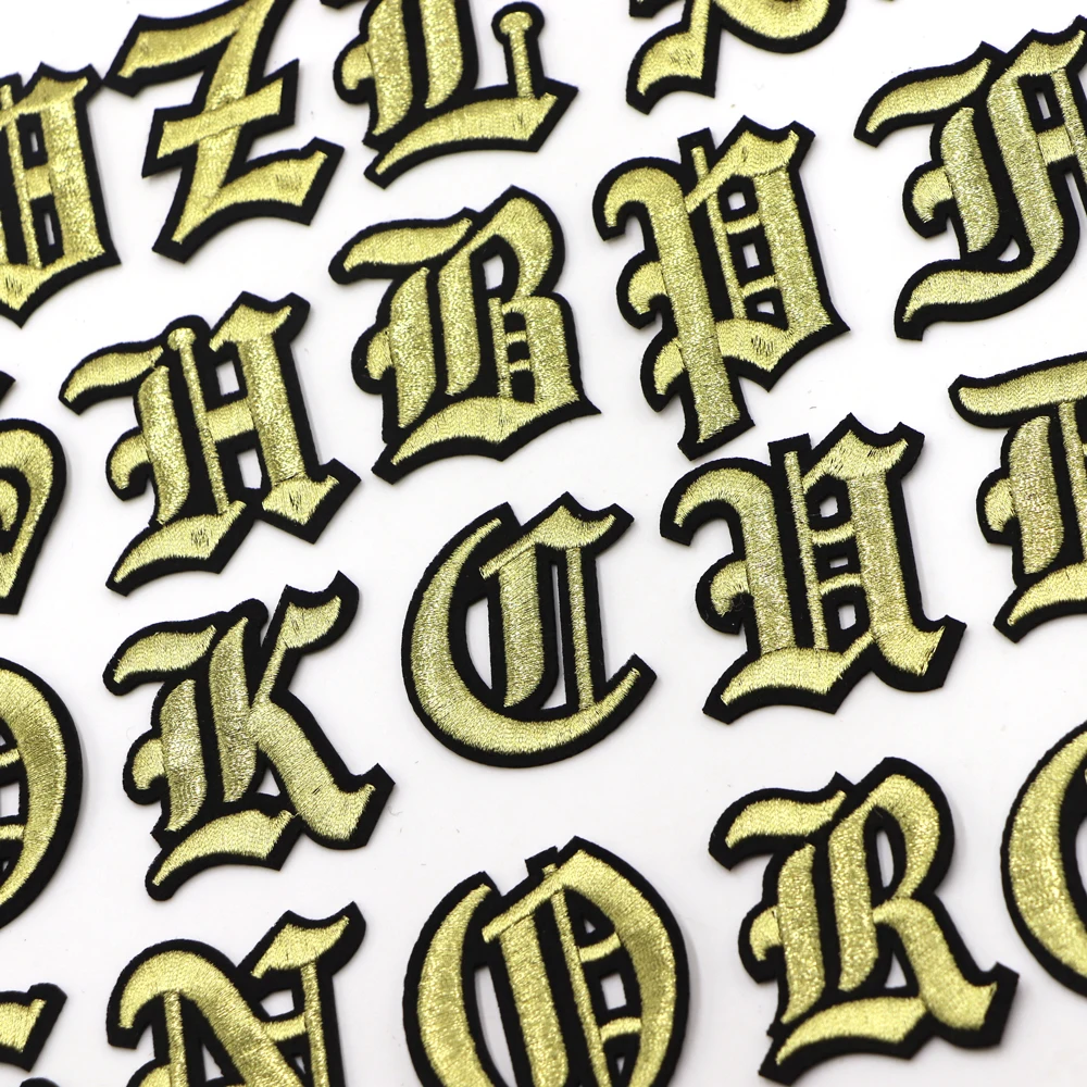 1PC Golden 55MM Greek Alphabet A-Z Embroidery Letter Applique For Clothes Iron On Brand Stickers For T-shirt Name Logo Badge