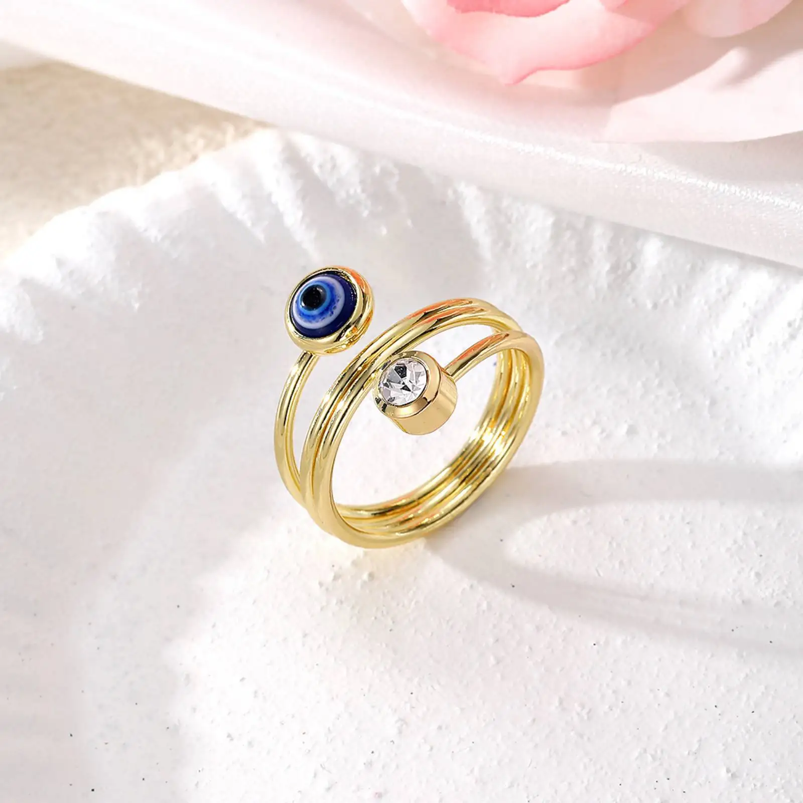 Türkischer Böser Blick Offener Ring Blaues Auge Verstellbarer Fingerring Glücksbringer Amulett Schmuck Geschenk für Frauen – Detail 6
