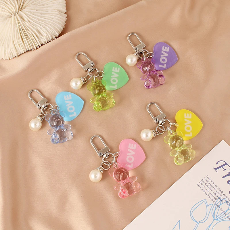 Cartoon Heart Bear Animal Keychain Key Ring For Friend Lovers Cute Creative Bag Earphone Box Car Key Accessories