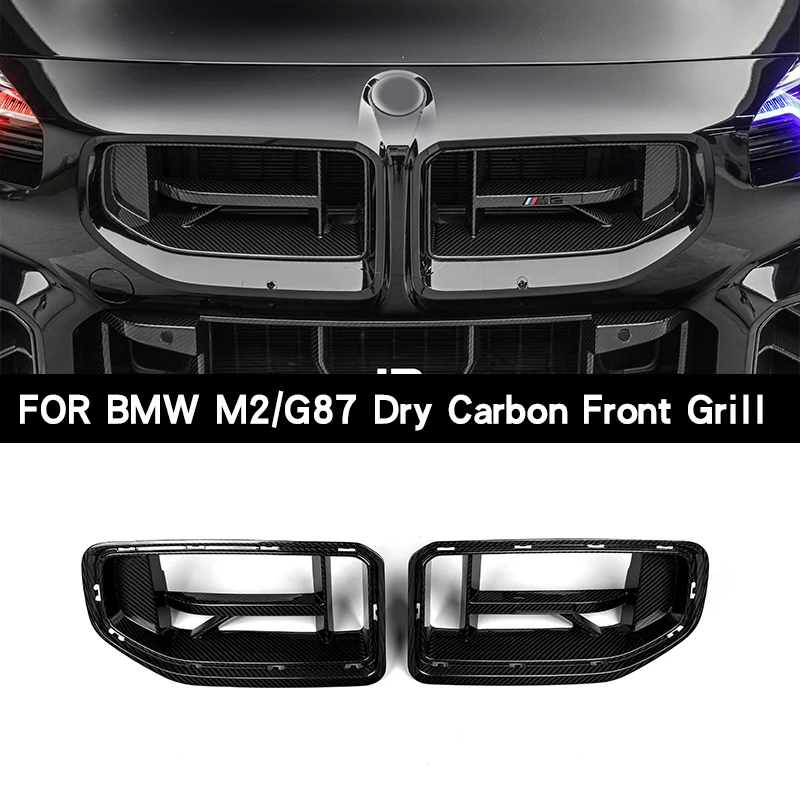 

For BMW M2 G87 2023+ CS Style Dry Carbon Fiber Racing Grills Front Bumper Air Vent Cover Trim Foglamp Mesh Grill Frame Body Ki