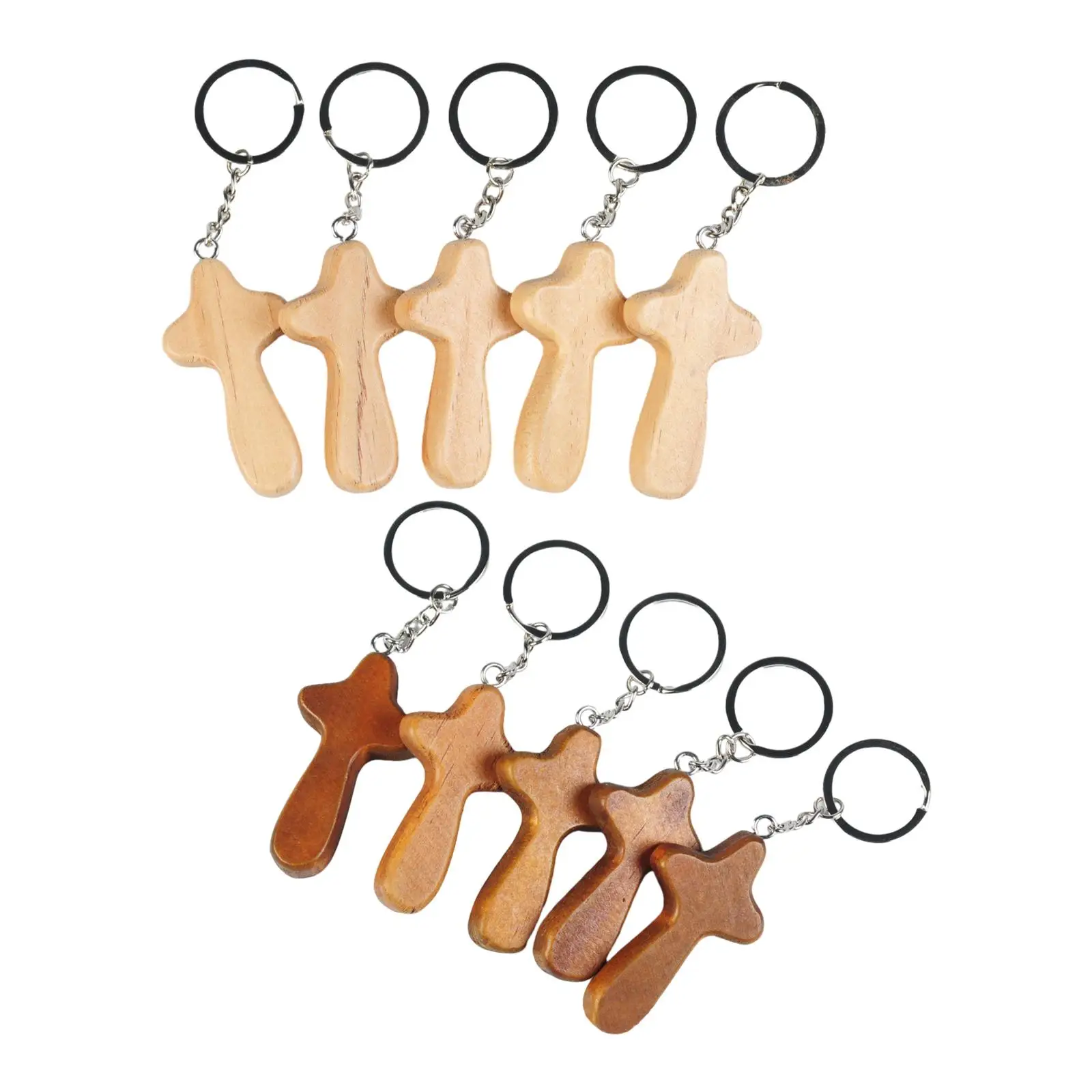 5 Pieces Cross Keychain Charm Wooden Craft Decoration Multipurpose Pendants