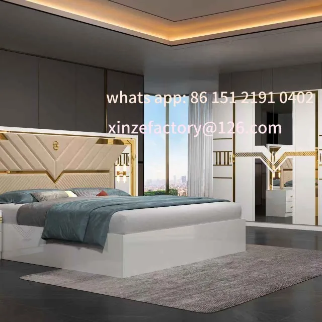 

Customizable Turkish Full Bedroom Furniture Home Double Queen Bed Five Piece Panel Suite