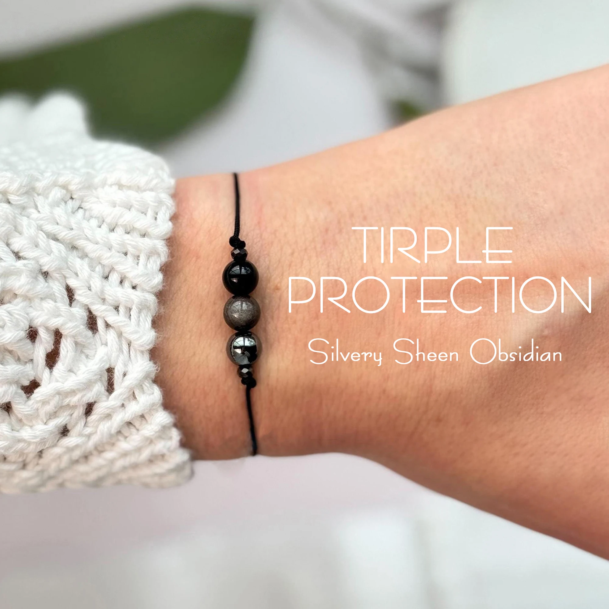 Bracelet triple protection, protection contre l'empath, obsidienne argentée, obsidienne noire, cadeaux pour lui ou elle, bracelet bloqueur, 1 pièce