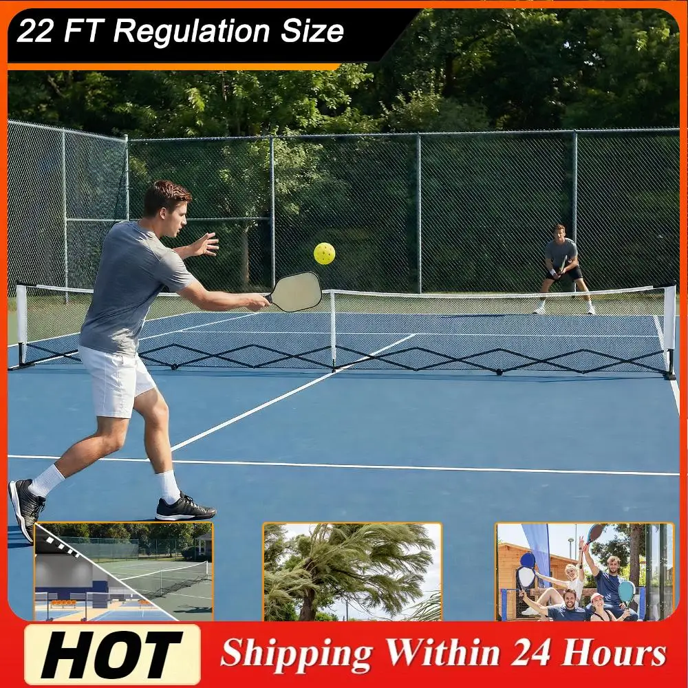 

Pickle Balls Net Set System with Wheels Pickleball Training Netting Aluminum Alloy 22ft for Backyards Driveways & Garages