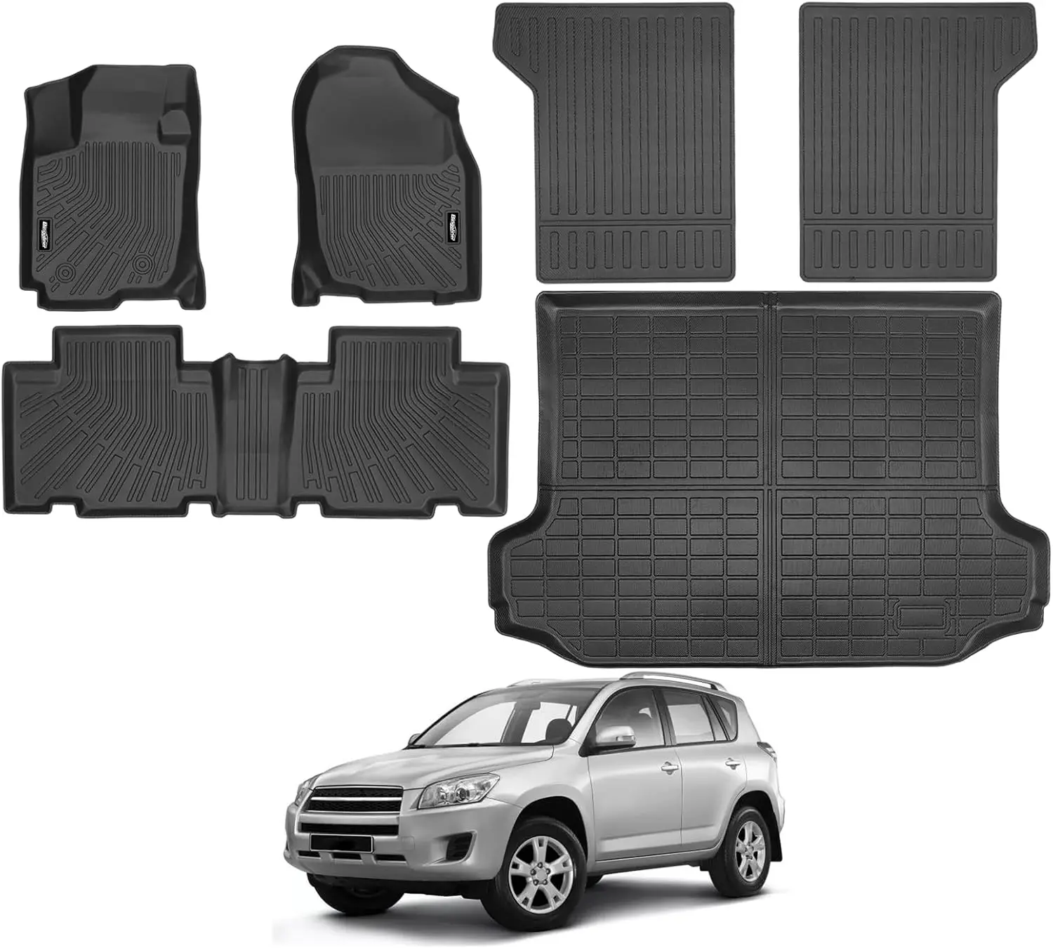 All-weather TPE Floor, Trunk and Backrest Mats in Green for Vehicle, Shock-absorbing and Quiet