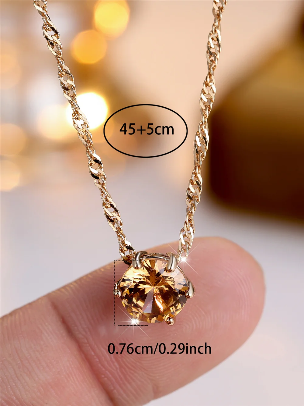 Female Crystal Champagne Zircon Stone Cute Round Pendant Necklace Vintage Gold Color Wedding Jewelry For Women