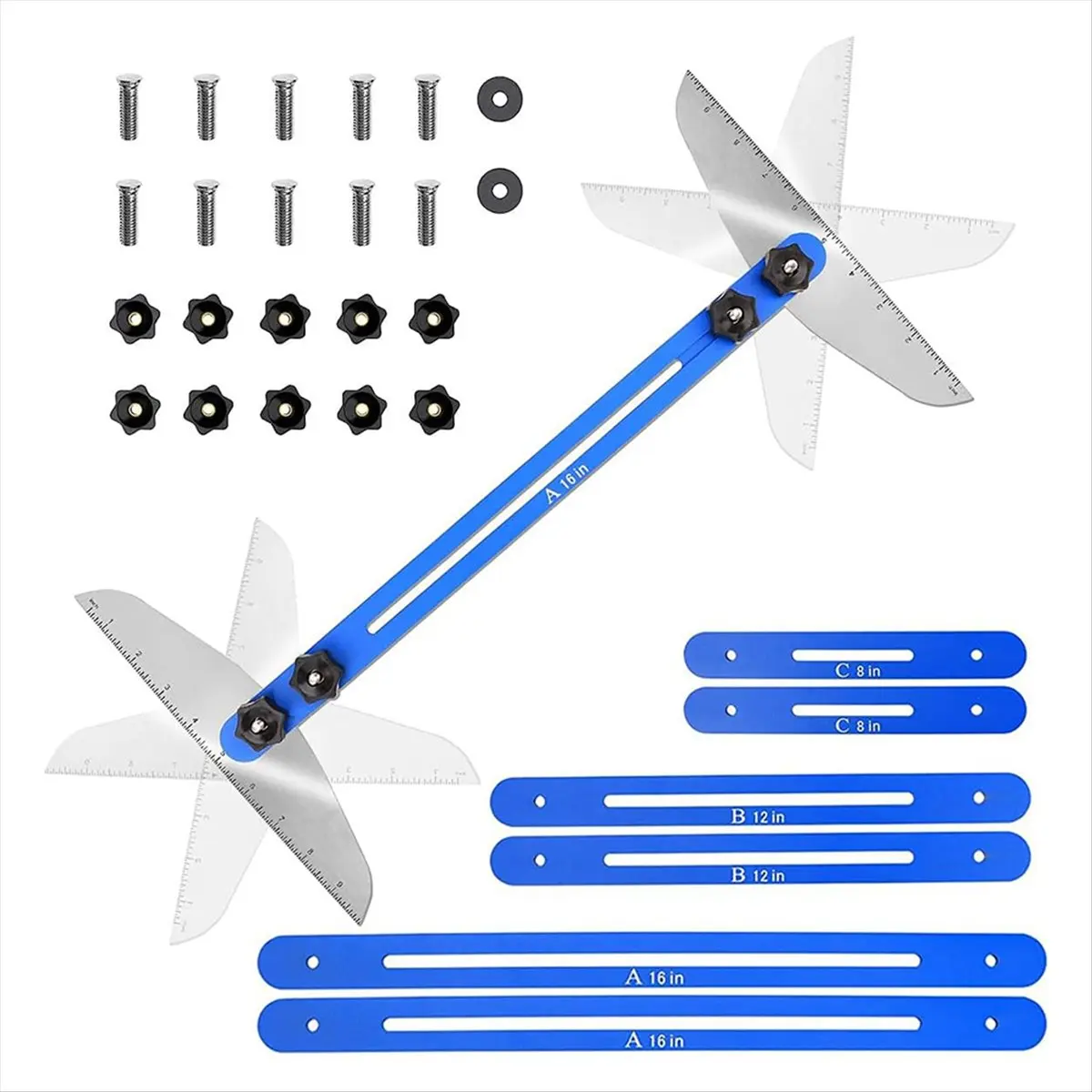 ABNQ Stair Treads Gauge Template Tool,Stair Jig, Measuring Stair Tool, Shelf Scribe Tool for Stairs, Cutting Drywall Blue