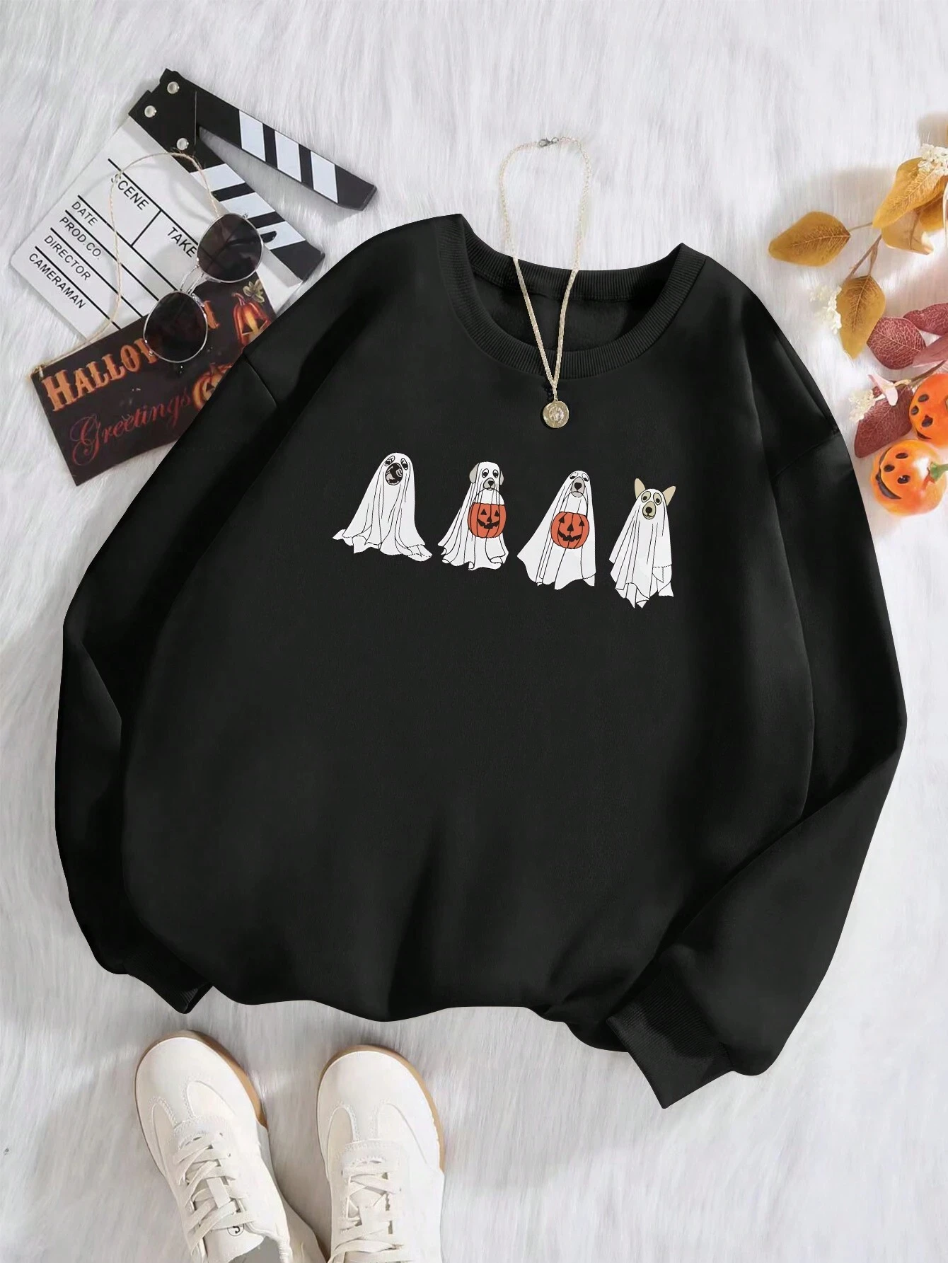 Cartoons Women Hoodie A Cute Masked Puppy Cartoon Printing Sweatshirt Soft Breathable Loose Crewneck Pullover Fashion Clothing