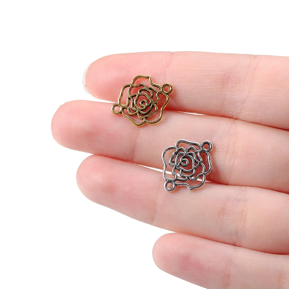 50pcs 17x13.5mm Hollow Flower Connector Gold Color Alloy Charms Pendants For DIY Bracelet Necklace Jewelry Making Accessories