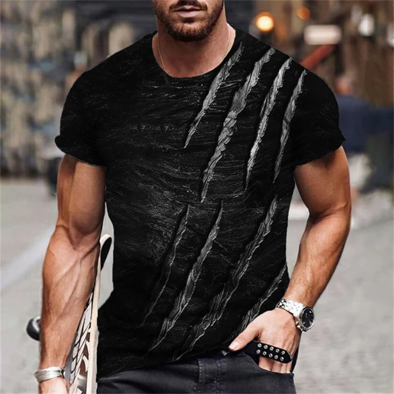 Sommer T-Shirt Herren Scratch Print Retro High-End und vielseitige bequeme und modische High Street Style Herren hemd