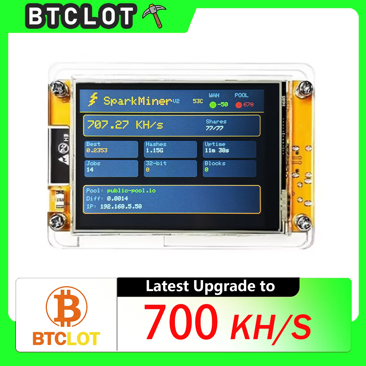 

НОВИНКА! SparkMiner 700kH/s + Корпус ⚡ В 2 раза быстрее, чем Nerdminer: Майнер для соло-лотереи BTC с 2,8-дюймовым смарт-дисплеем для криптовалют