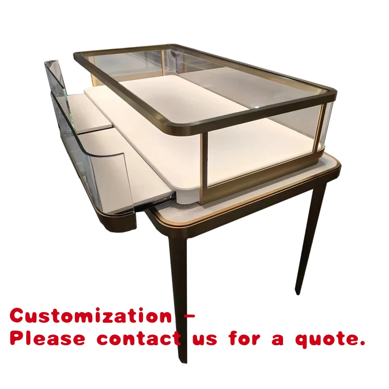 

custom.Luxury High-End Custom Metal Glass Combination Jewelry Display Stand LED Light Display Cabinet Commercial Furniture