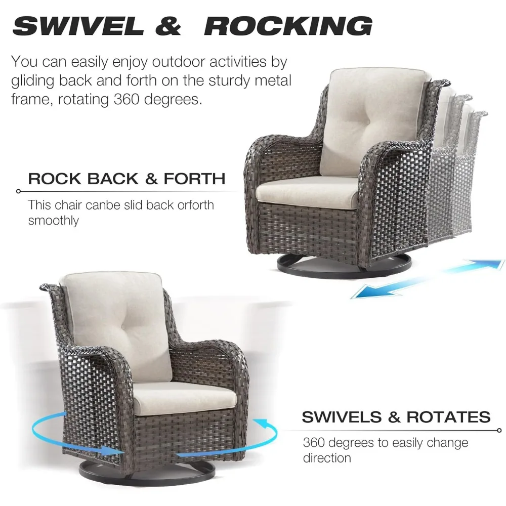 Wicker Patio Furniture Set,  2 Swivel Rocker Chairs, 2 Ottomans and 1 Side Table, Outdoor Furniture Patio Conversation Sets