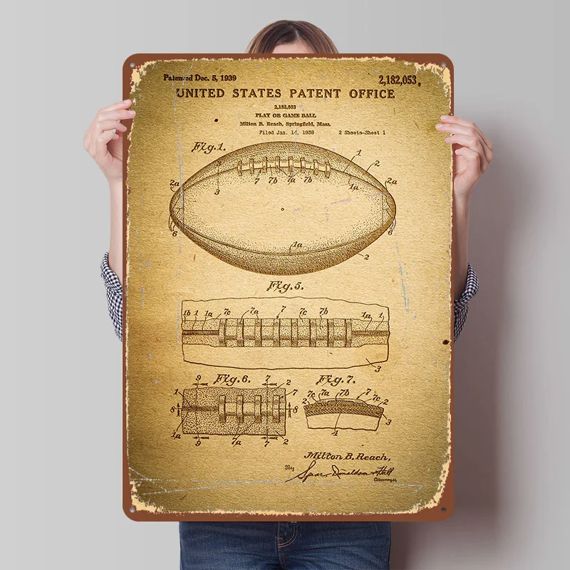 Football Ball Printed Poster Customized Wall Art Retro Vintage Metal Tin Signs for Home Gamer Room Decoration Cozy Man Cave At