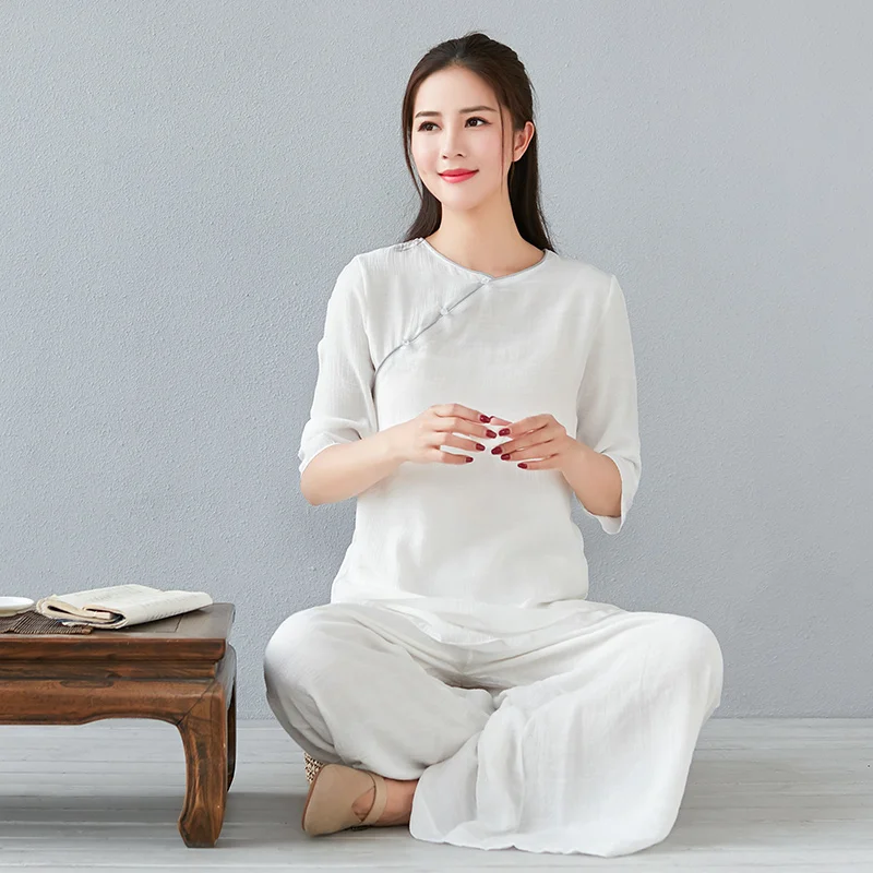 

Women's Cotton Linen Tea Zen Sle Casual Sport Suit Two Pieces Set Faionable Breathable Spring Summer Outfit