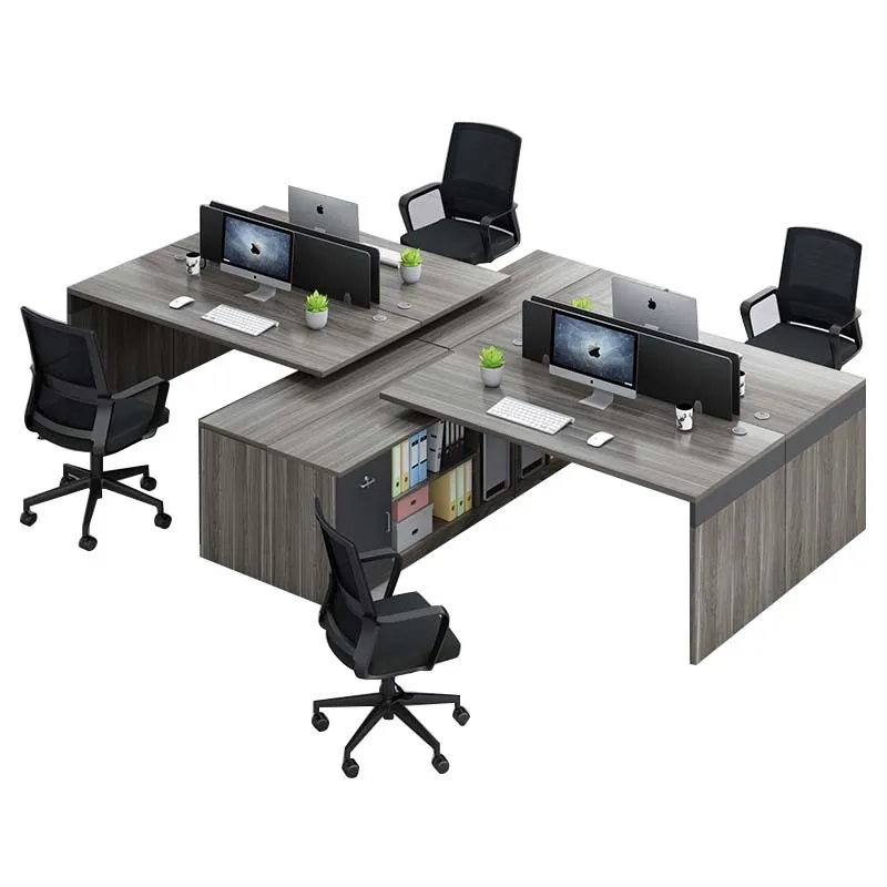 Simple Modern Office Computer Staff Table 2/4/6 Card Seat Station Financial Screen Desk Chair Combination Wood Panel Style
