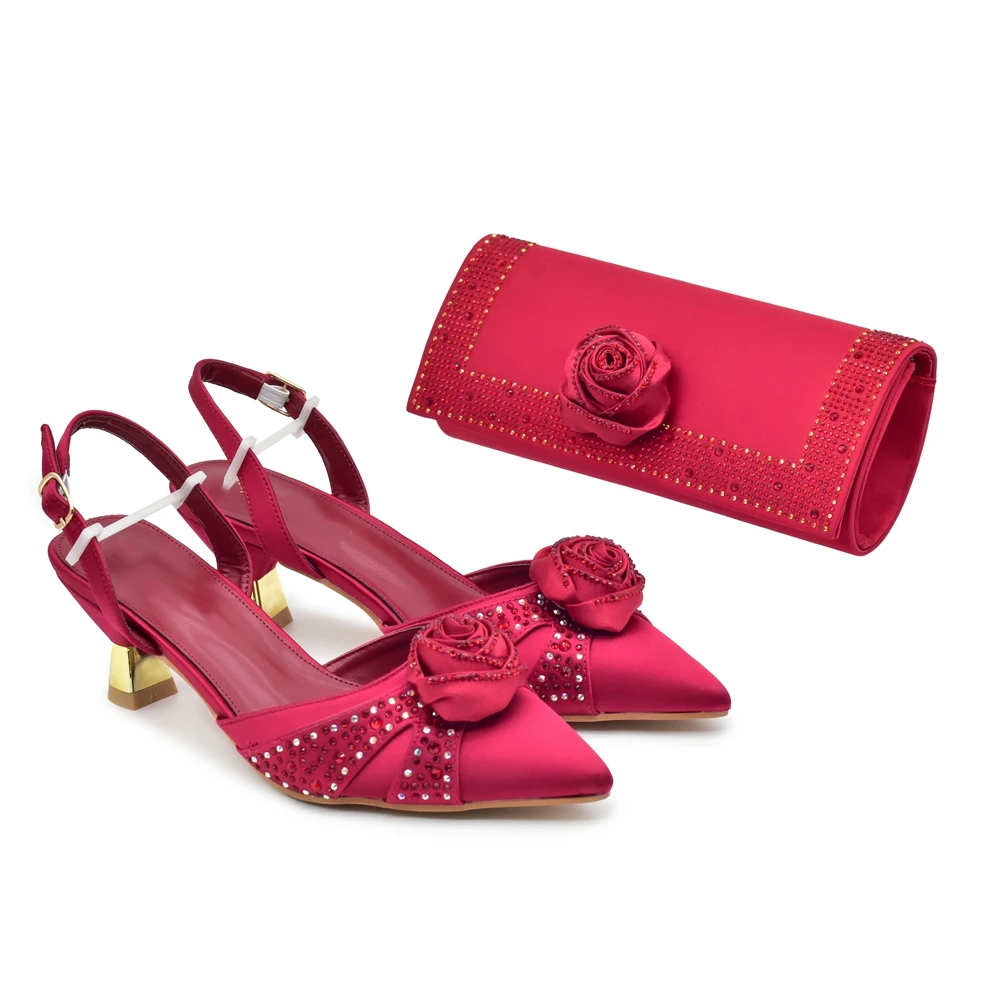 Red Women Shoes And Bag Set Luxury Wedding African Ladies Pumps Match With Handbag Clutch Sandals Purse Femmes Sandales 938-95