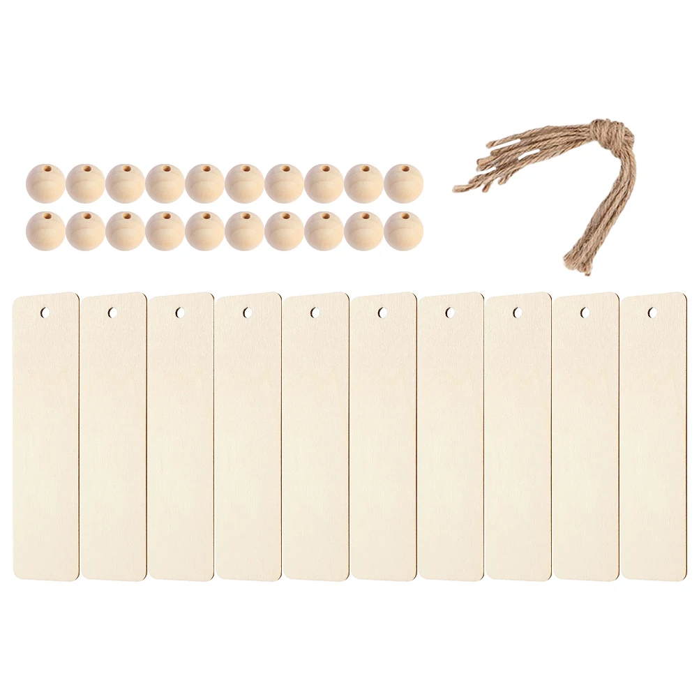 

1Set Wooden Blank Bookmarks Natural Wood Color 0.2cm Thick DIY Hanging Tags for Graduation Teacher Gift Beads Hemp Rope Kit