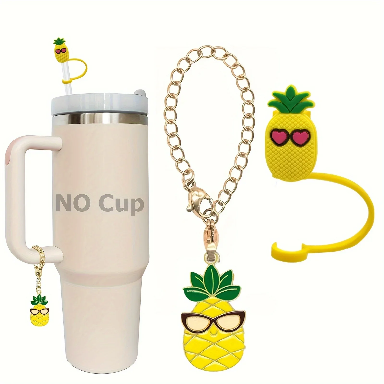 2pcs/Set Cute Pineapple Straw Tip Cover, Funny Pineapple Shape Charm For Water Bottle Handle 8mm Silicone Straw Topper Cap