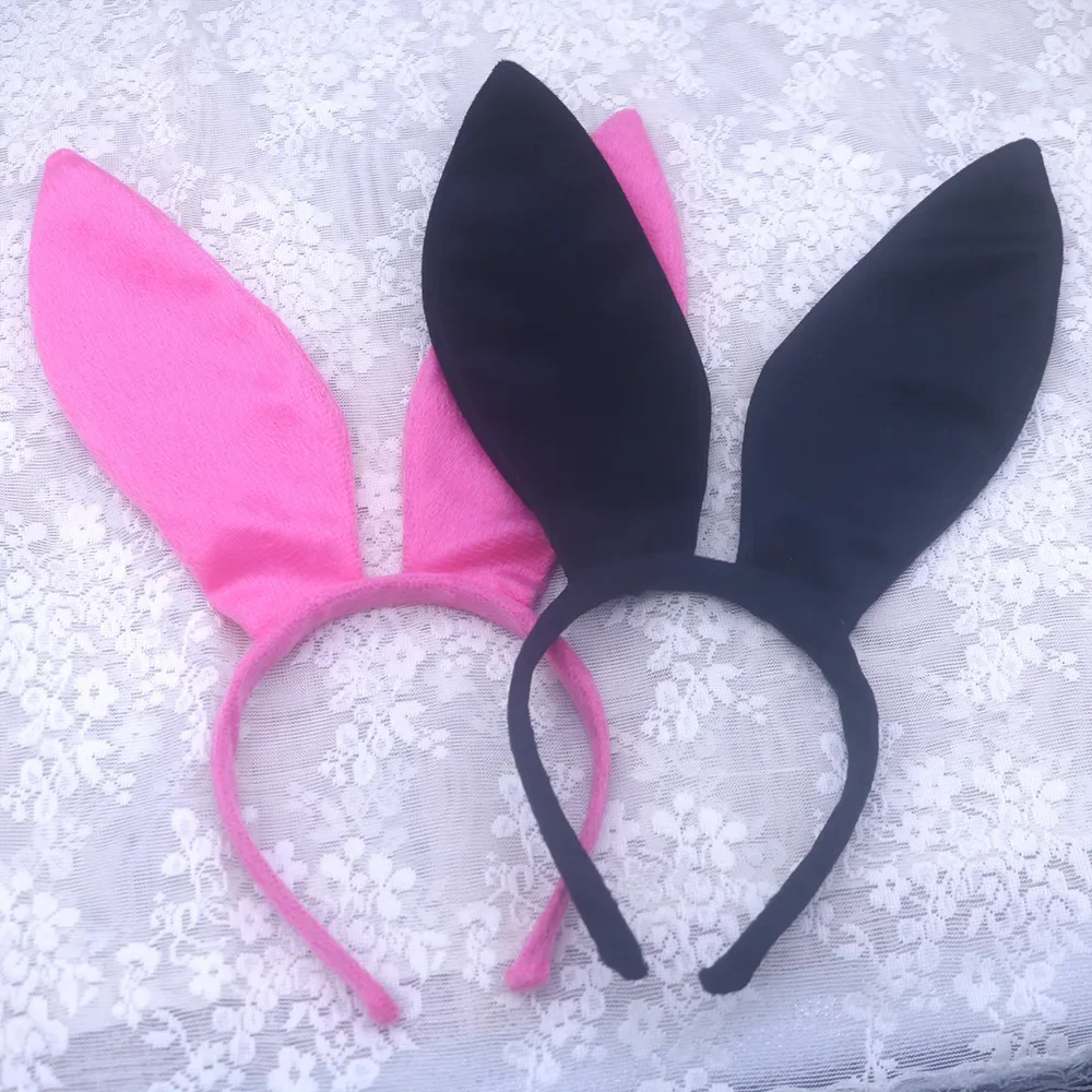 Bunny Ears Headband Rosy Black Rabbit Cosplay Costume Bendable Hair Band Accessories for Kids and Adults Halloween