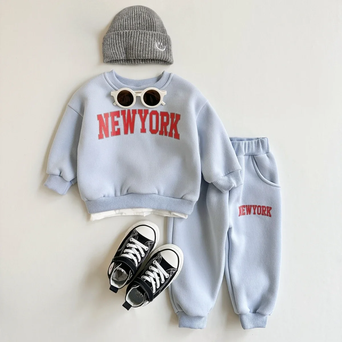 Winter Thickened Newborn Boy Girl 2PCS Plush Letter Printing Casual Suits Outfits Set Children\'s Clothing