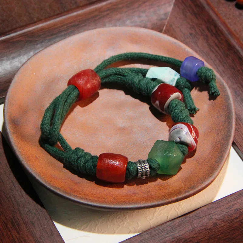 Tibetan handmade woven multi treasure natural pearl agate hand rope retro camel bone bracelet for men and women