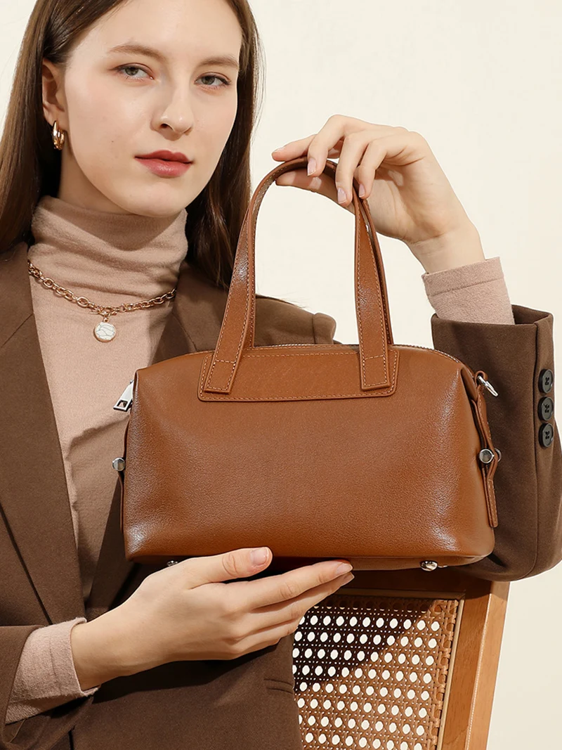 

Genuine Leather Women Handbags Ladies Retro Design Tote Bags Minimalism Shoulder Bags