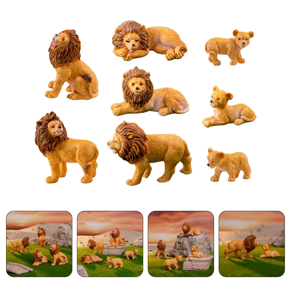 8 Pcs Micro Landscape Lion Miniature Crafts Small Statue Resin Lawn Statues Outdoor